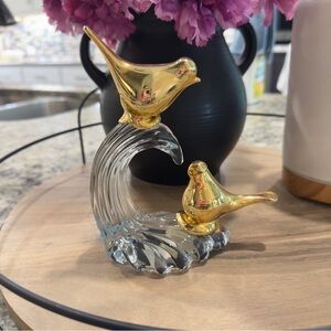 Gold Bird Figurine on Glass Wave